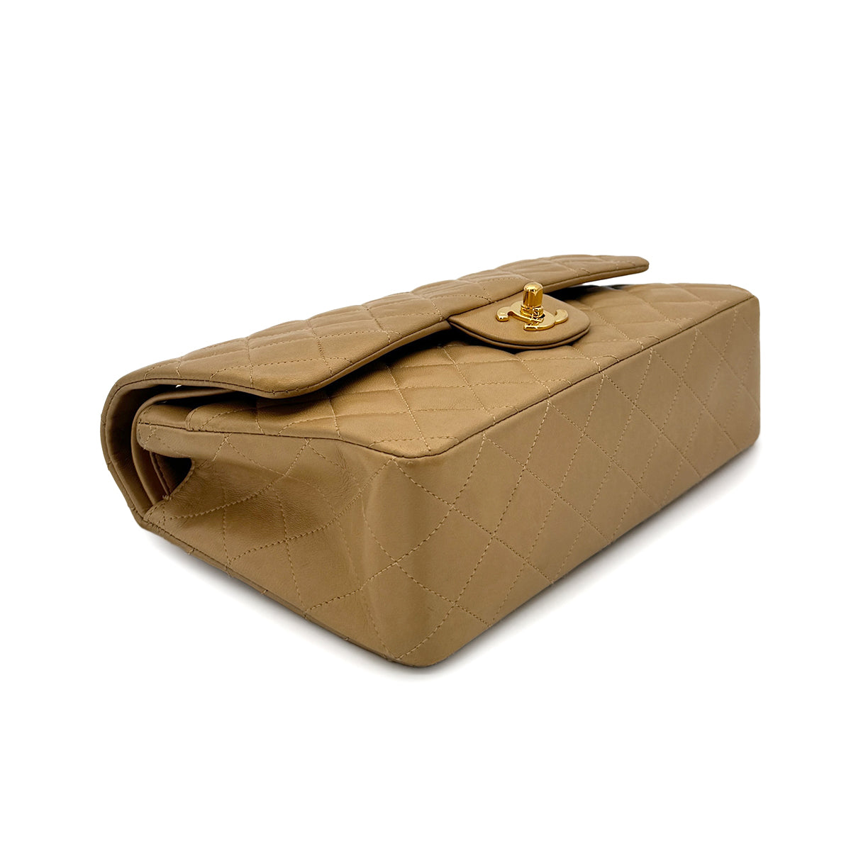 CHANEL VINTAGE CLASSIC FLAP MEDIUM CHAIN SHOULDER BAG BEIGE LAMB SKIN 90284868