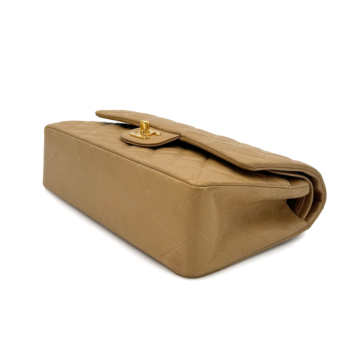 CHANEL VINTAGE CLASSIC FLAP MEDIUM CHAIN SHOULDER BAG BEIGE LAMB SKIN 90284868