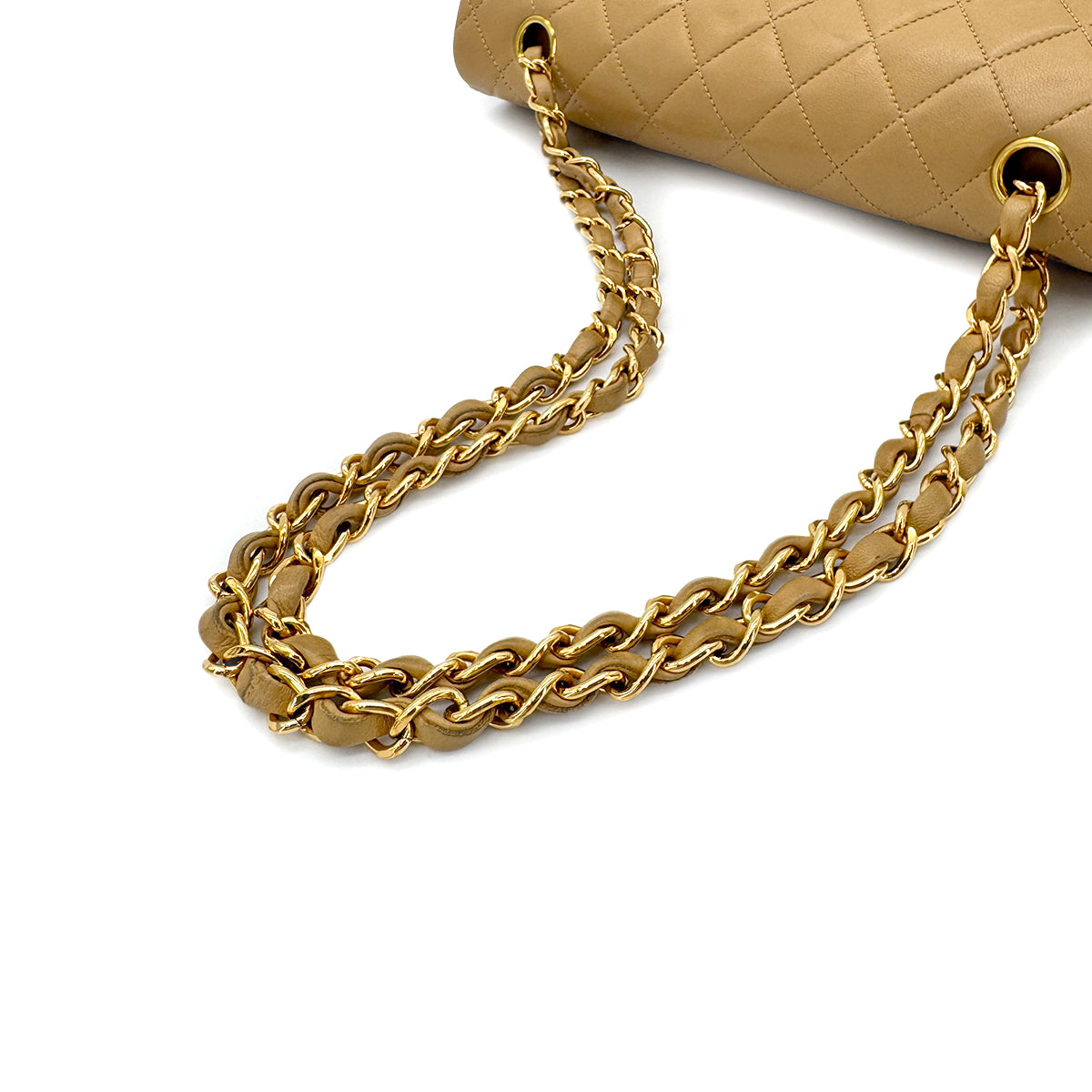 CHANEL VINTAGE CLASSIC FLAP MEDIUM CHAIN SHOULDER BAG BEIGE LAMB SKIN 90284868