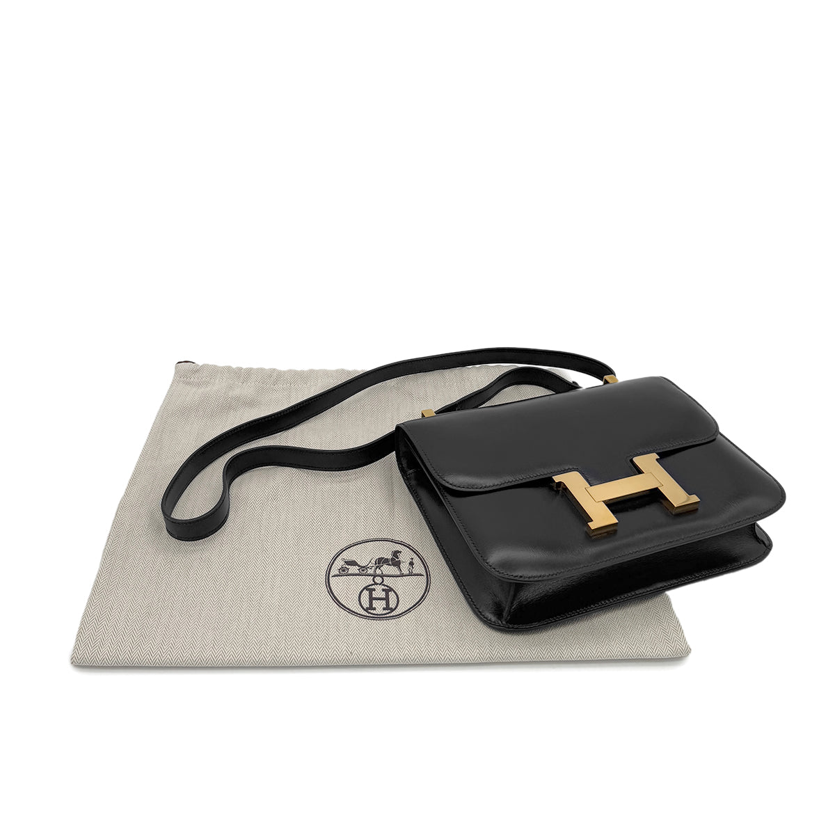 HERMES CONSTANCE 23 BLACK BOXCALF SHOULDER BAG 〇O GHW 90284874