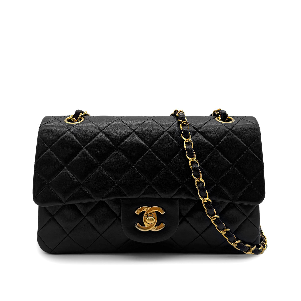 CHANEL VINTAGE CLASSIC FLAP SMALL CHAIN SHOULDER BAG BLACK LAMB SKIN 90284875