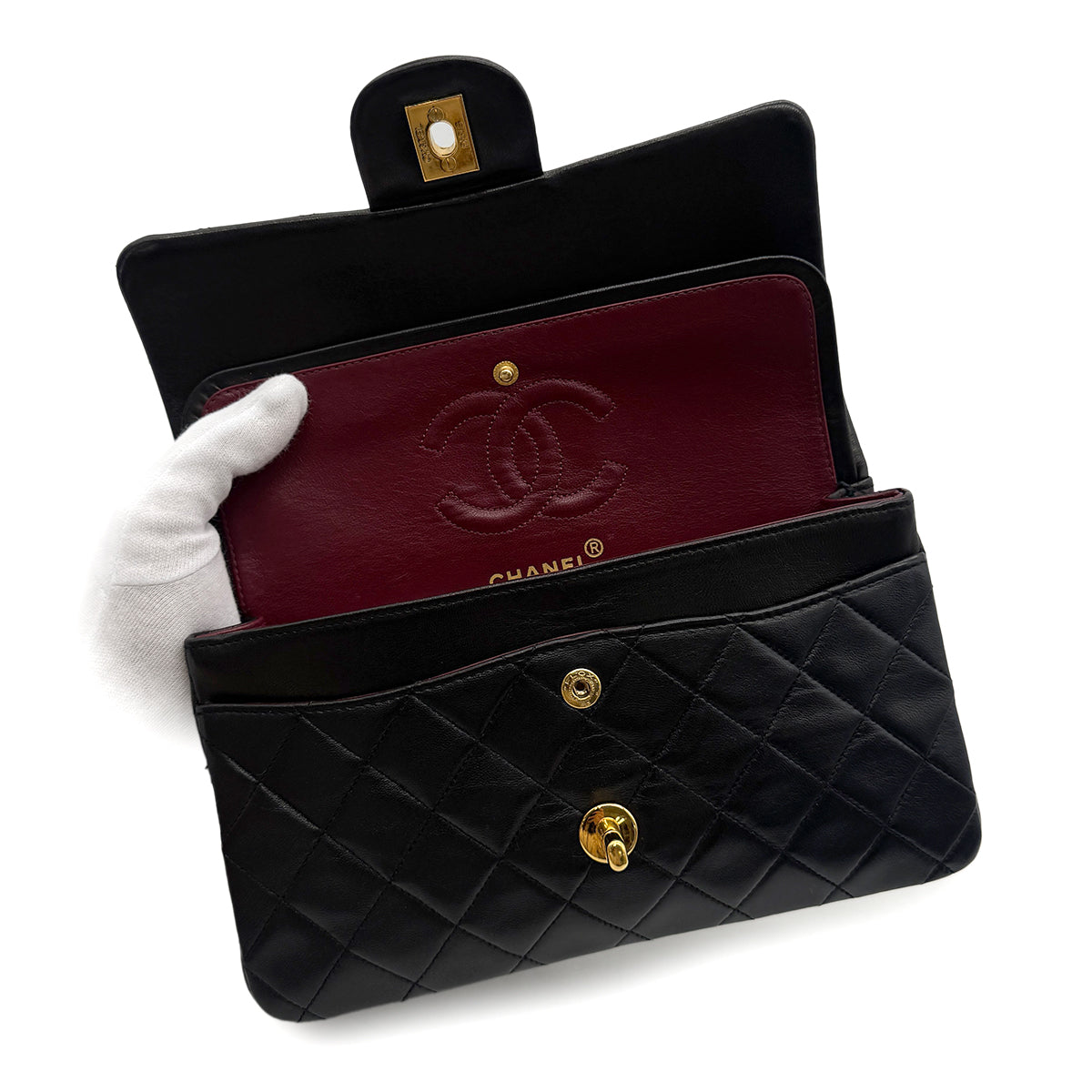 CHANEL VINTAGE CLASSIC FLAP SMALL CHAIN SHOULDER BAG BLACK LAMB SKIN 90284875