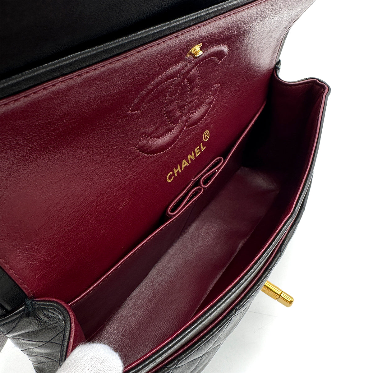 CHANEL VINTAGE CLASSIC FLAP SMALL CHAIN SHOULDER BAG BLACK LAMB SKIN 90284875