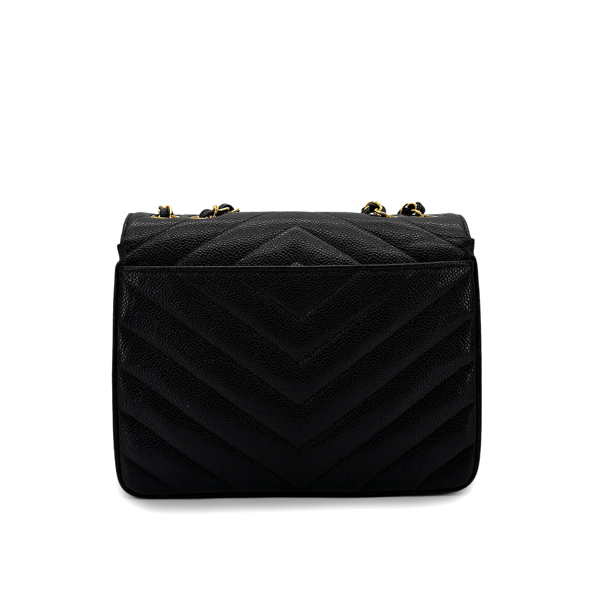 CHANEL VINTAGE V STITCH BLACK CHAIN SHOULDER BAG CAVIAR SKIN 90284876