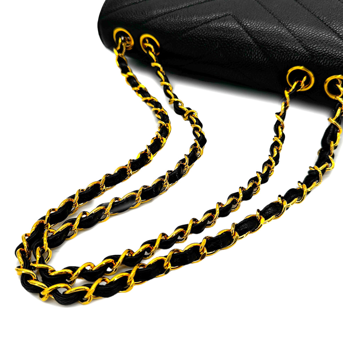 CHANEL VINTAGE V STITCH BLACK CHAIN SHOULDER BAG CAVIAR SKIN 90284876