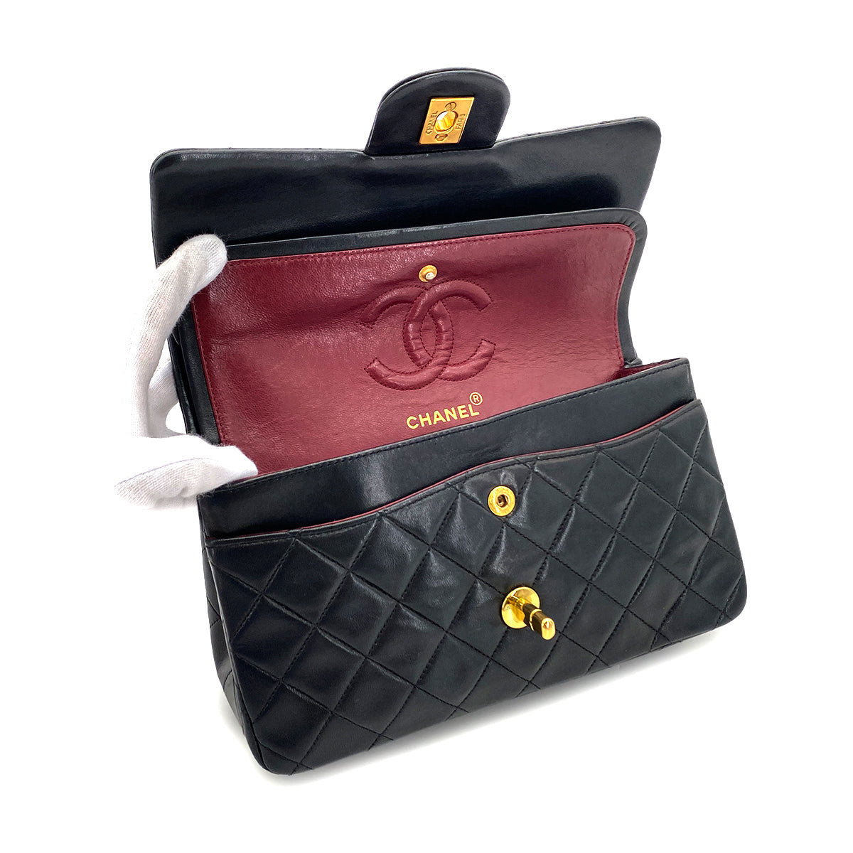 CHANEL VINTAGE CLASSIC FLAP SMALL CHAIN SHOULDER BAG BLACK LAMB SKIN 90284877