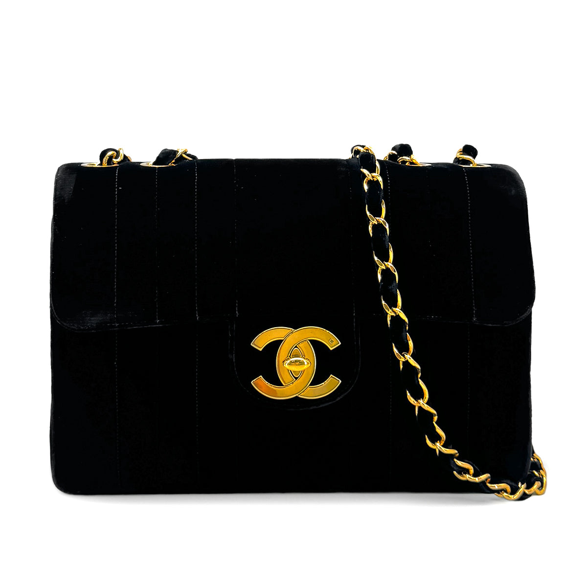 CHANEL VINTAGE MADEMOISELLE CHAIN SHOULDER BAG BLACK VELOR 90284880