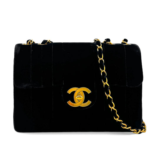 CHANEL VINTAGE MADEMOISELLE CHAIN SHOULDER BAG BLACK VELOR 90284880
