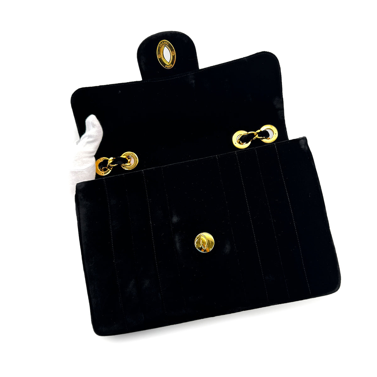 CHANEL VINTAGE MADEMOISELLE CHAIN SHOULDER BAG BLACK VELOR 90284880