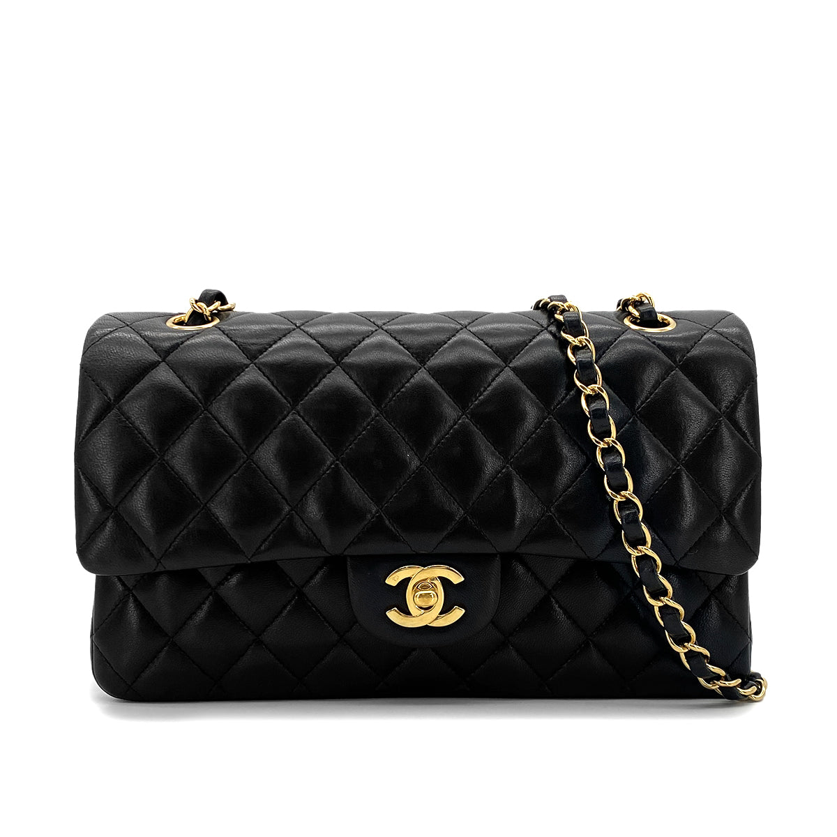 CHANEL VINTAGE CLASSIC FLAP MEDIUM CHAIN SHOULDER BAG BLACK LAMB SKIN 90284882