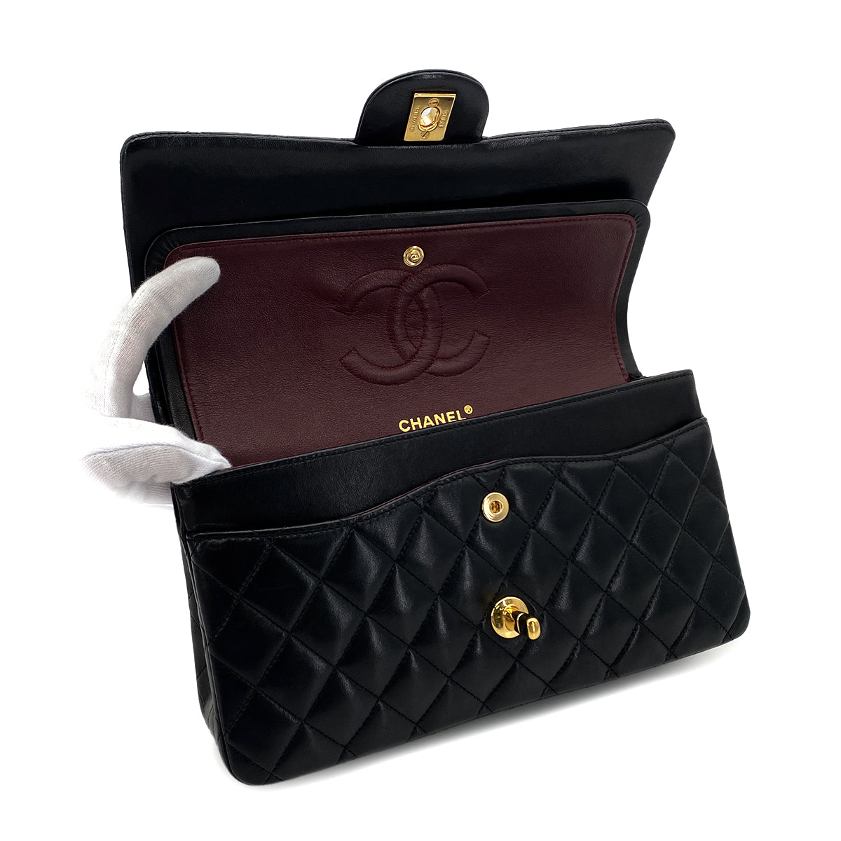 CHANEL VINTAGE CLASSIC FLAP MEDIUM CHAIN SHOULDER BAG BLACK LAMB SKIN 90284882