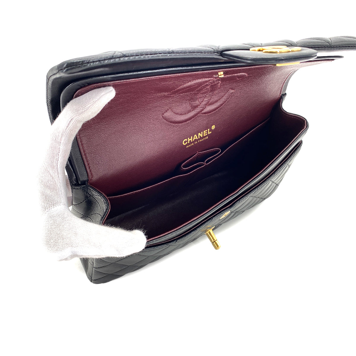 CHANEL VINTAGE CLASSIC FLAP MEDIUM CHAIN SHOULDER BAG BLACK LAMB SKIN 90284882