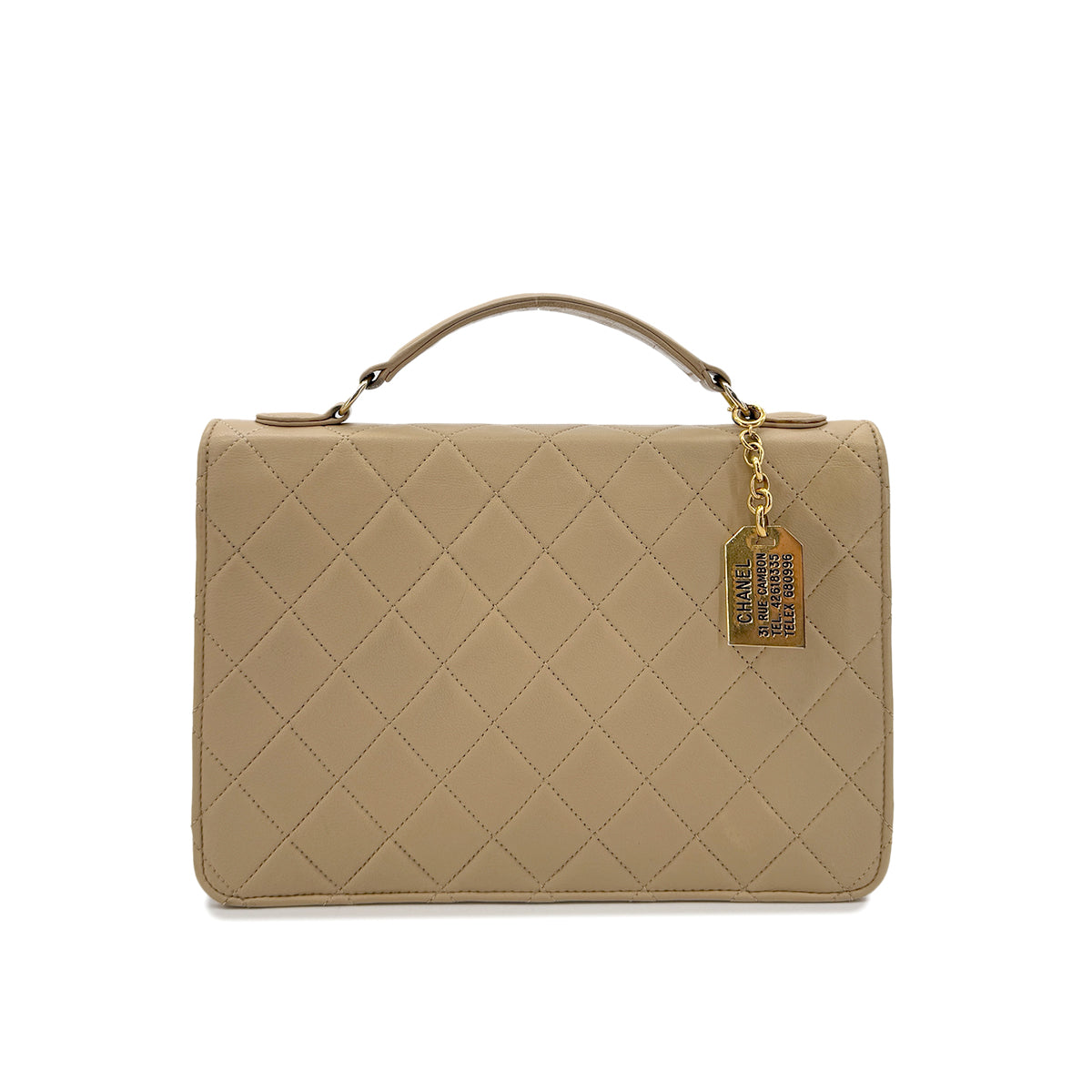 CHANEL VINTAGE DOUBLE TURN LOCK MATELASSE CHAIN SHOULDER HAND BAG BEIGE LAMB SKIN 90284883