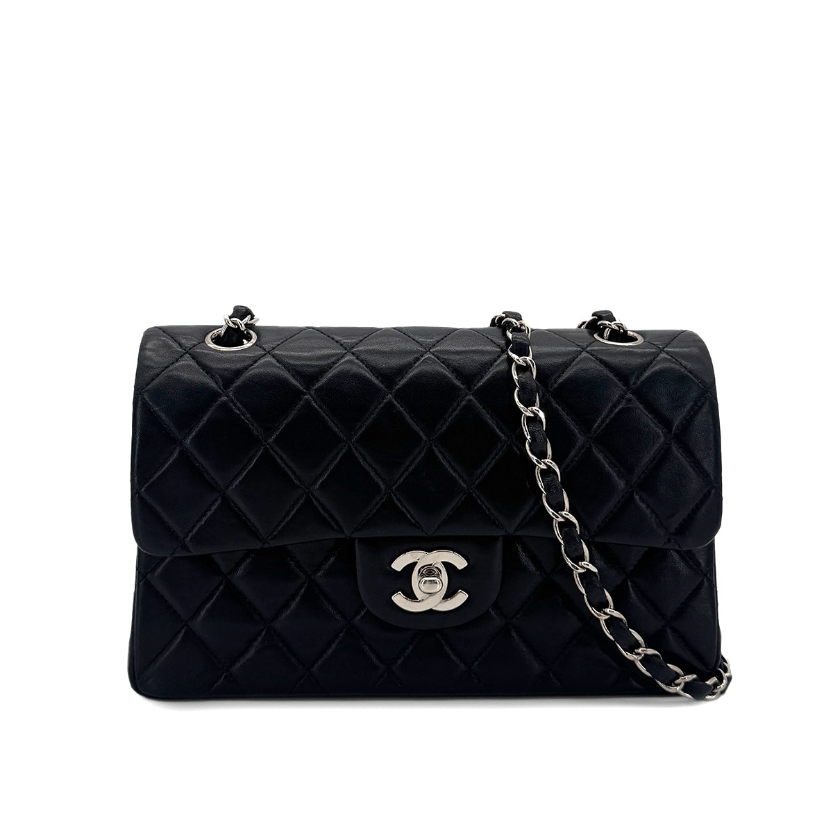 CHANEL VINTAGE CLASSIC FLAP SMALL CHAIN SHOULDER BAG BLACK LAMB SKIN 90284884
