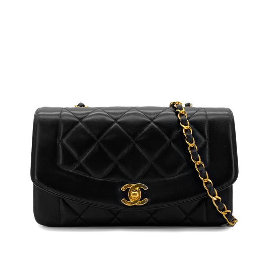 CHANEL VINTAGE DIANA SMALL CHAIN SHOULDER BAG BLACK LAMB SKIN 90284885
