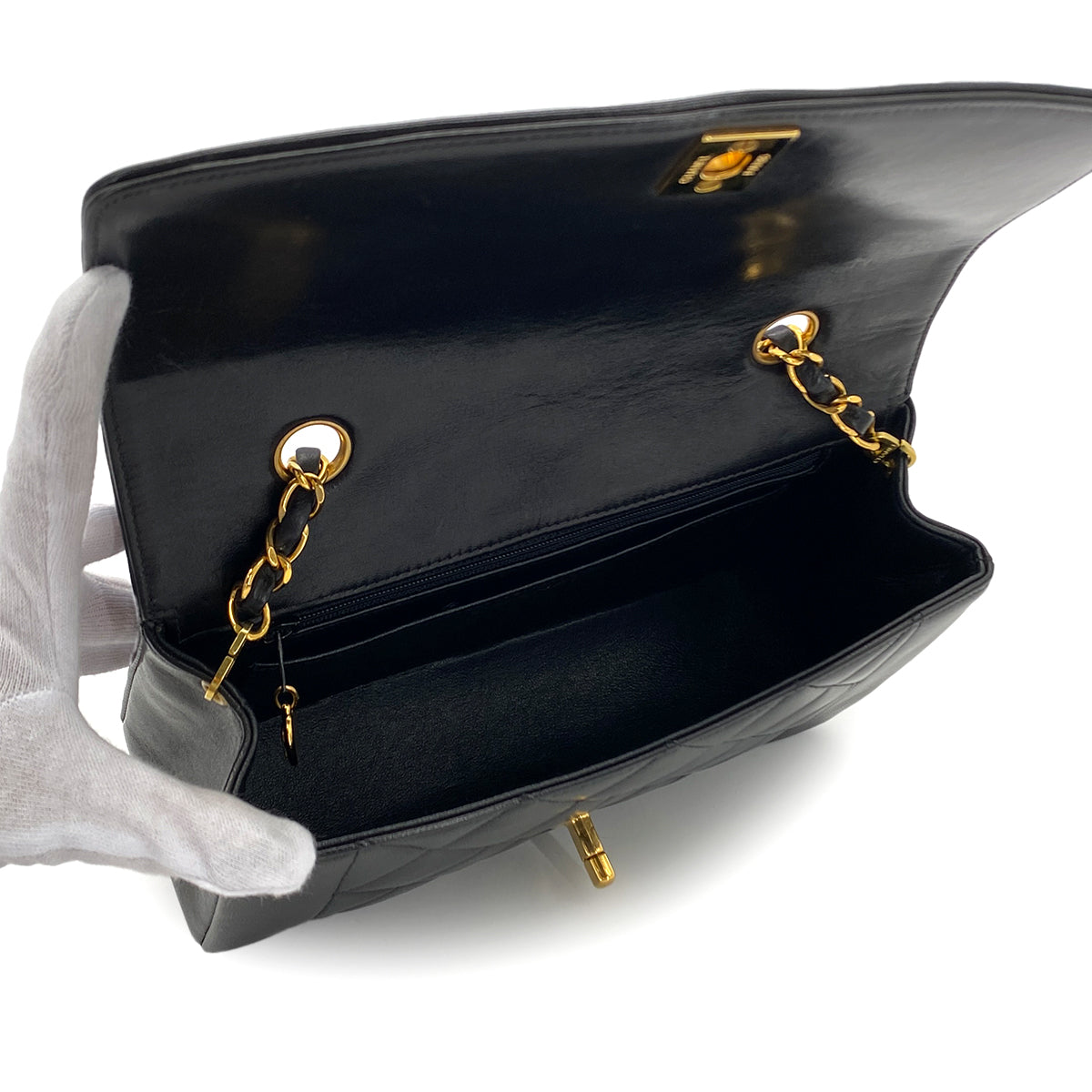 CHANEL VINTAGE DIANA SMALL CHAIN SHOULDER BAG BLACK LAMB SKIN 90284885