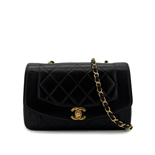 CHANEL VINTAGE DIANA SMALL CHAIN SHOULDER BAG BLACK LAMB SKIN 90284886