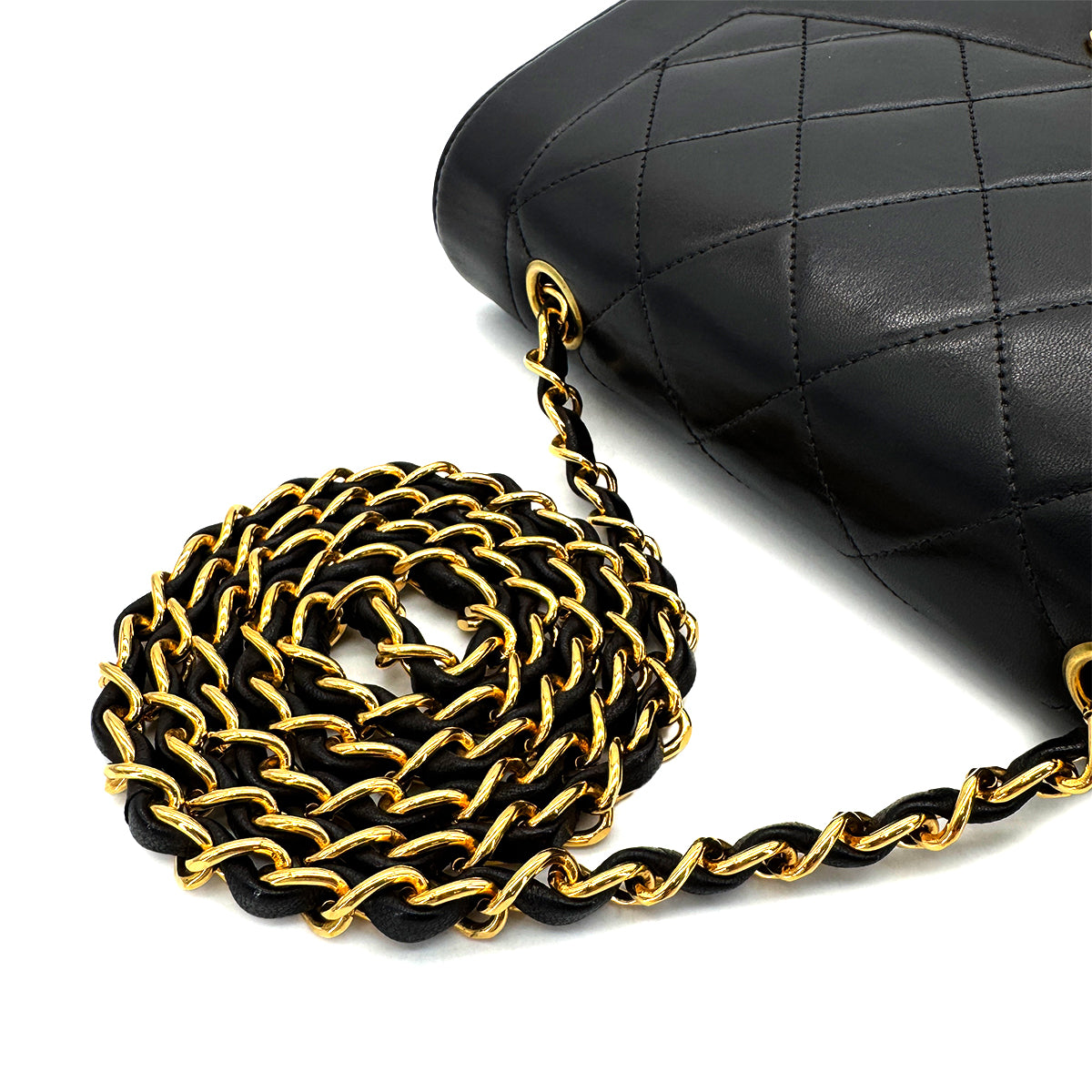 CHANEL VINTAGE DIANA SMALL CHAIN SHOULDER BAG BLACK LAMB SKIN 90284886