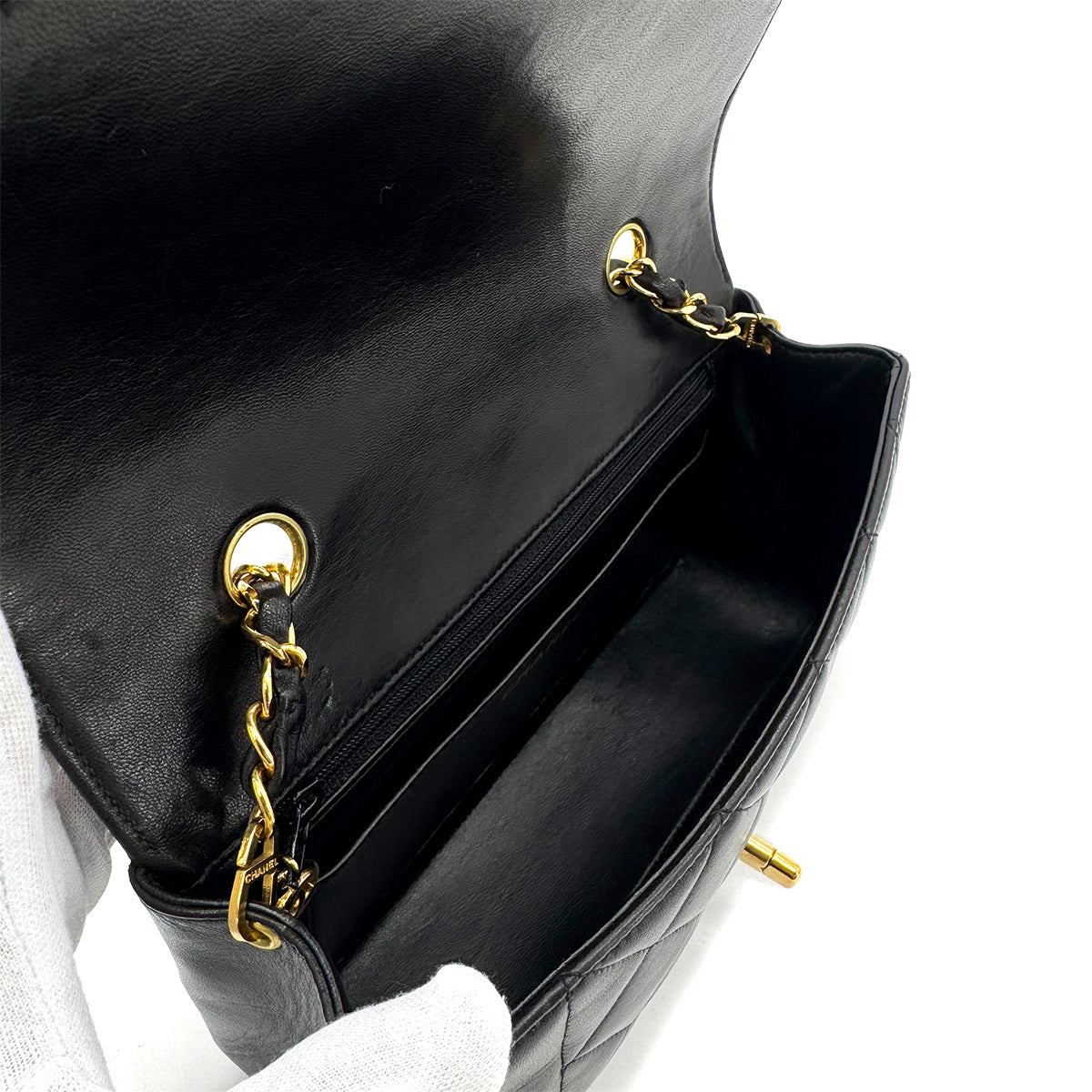 CHANEL VINTAGE DIANA SMALL CHAIN SHOULDER BAG BLACK LAMB SKIN 90284886