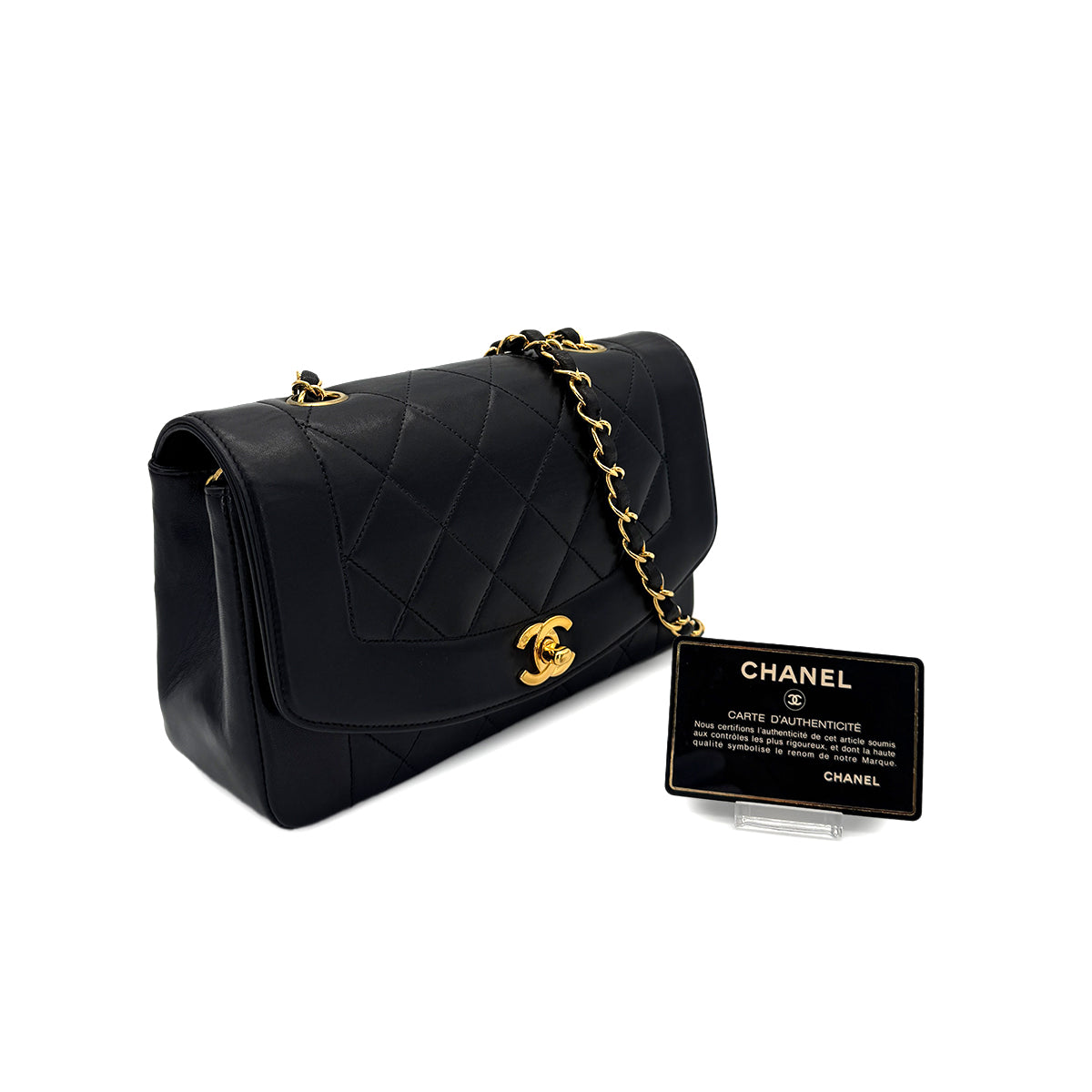 CHANEL VINTAGE DIANA SMALL CHAIN SHOULDER BAG BLACK LAMB SKIN 90284886