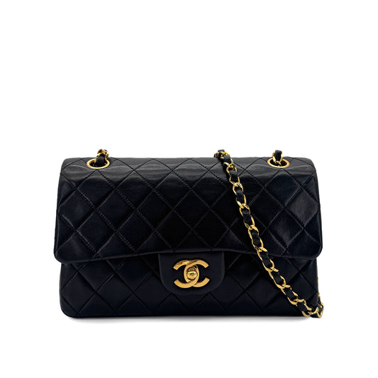 CHANEL VINTAGE CLASSIC FLAP SMALL CHAIN SHOULDER BAG BLACK LAMB SKIN 90284887