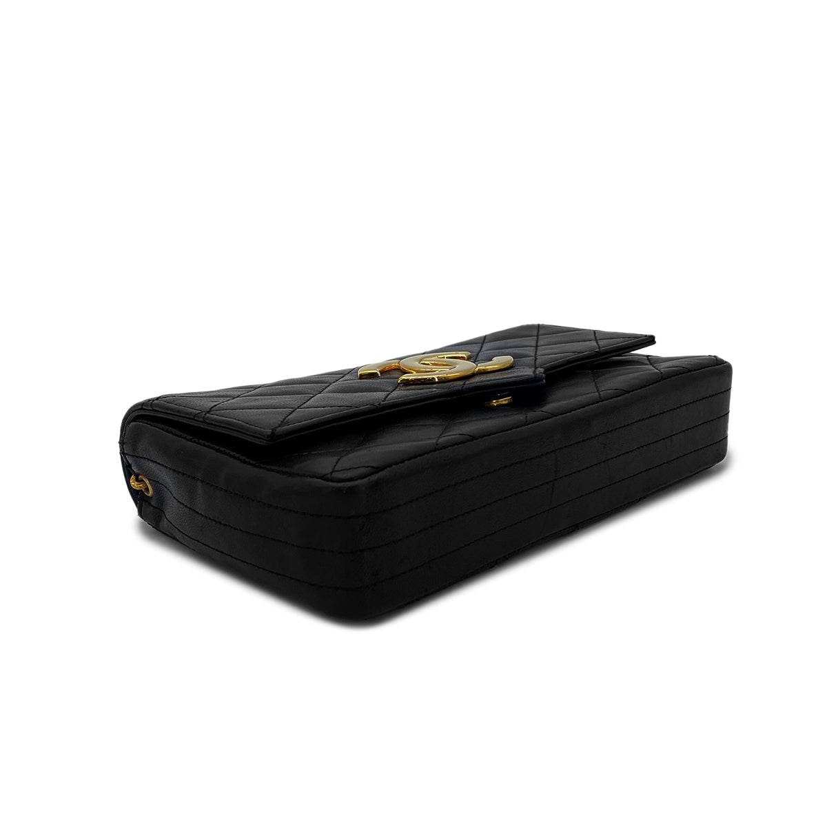 CHANEL VINTAGE MATELASSE BIG COCO CHAIN SHOULDER BAG BLACK LAMB SKIN 90284889