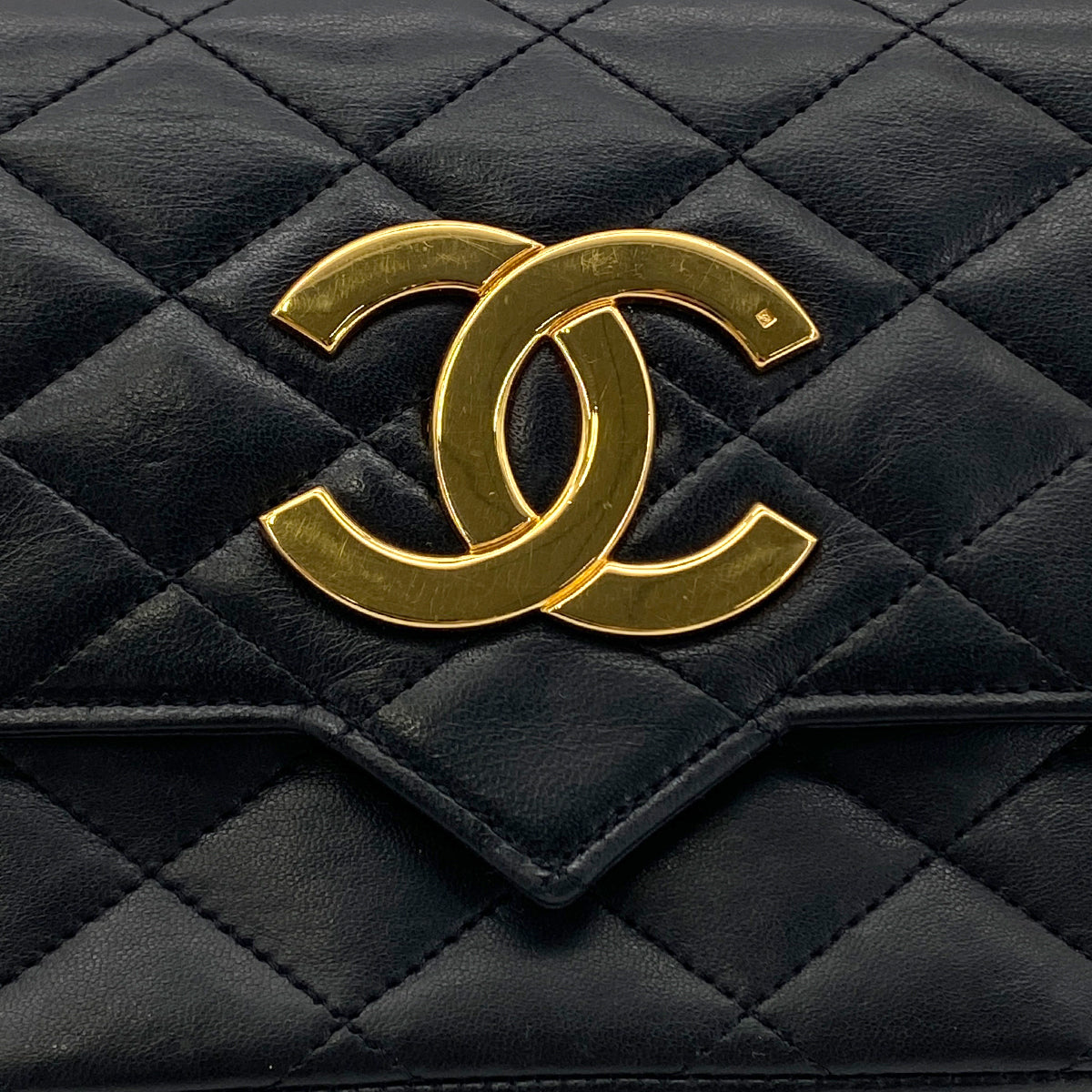 CHANEL VINTAGE MATELASSE BIG COCO CHAIN SHOULDER BAG BLACK LAMB SKIN 90284889