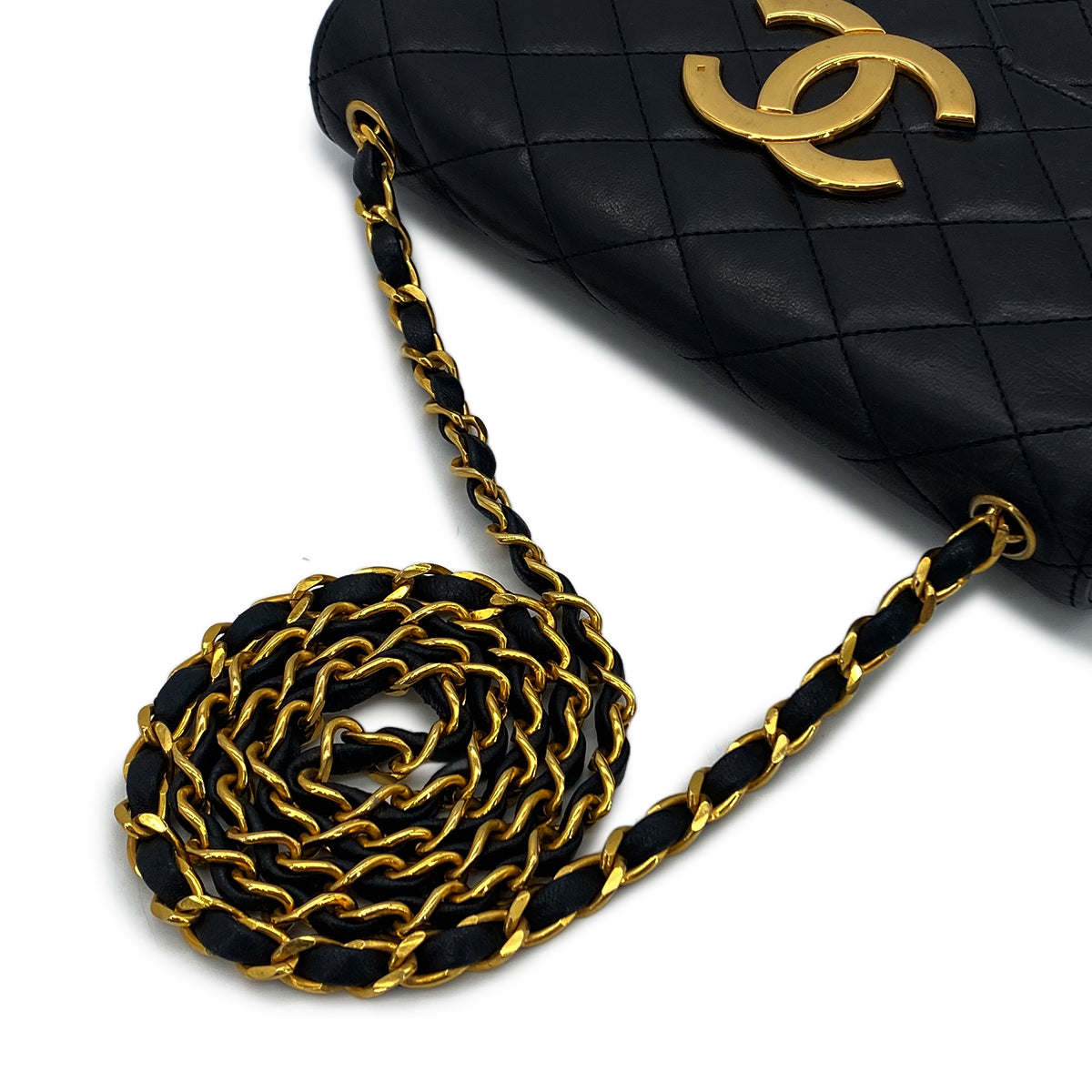 CHANEL VINTAGE MATELASSE BIG COCO CHAIN SHOULDER BAG BLACK LAMB SKIN 90284889