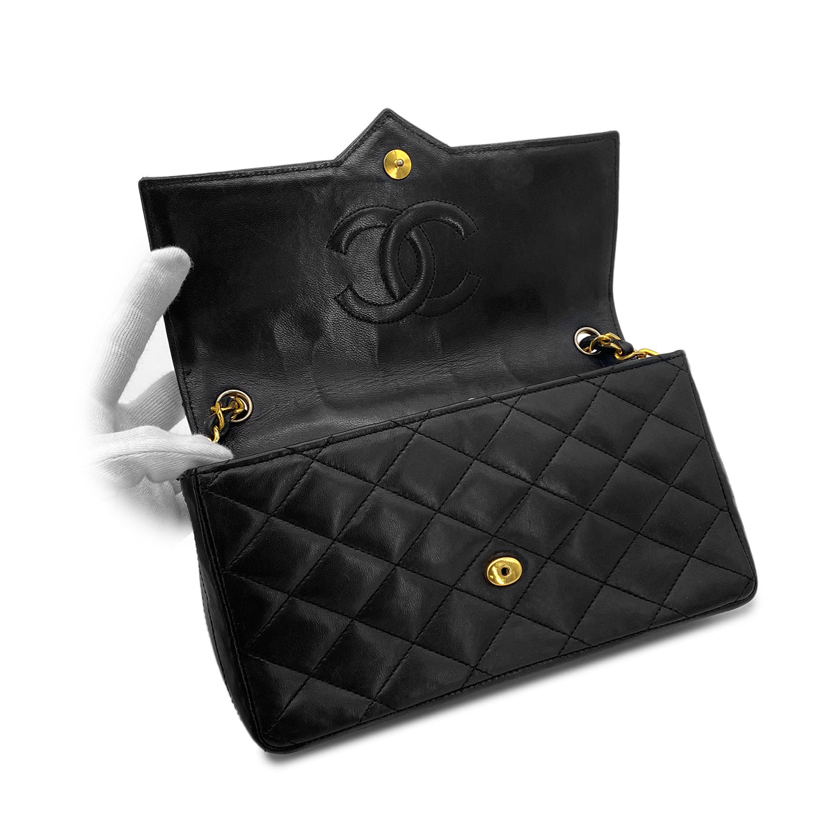 CHANEL VINTAGE MATELASSE BIG COCO CHAIN SHOULDER BAG BLACK LAMB SKIN 90284889