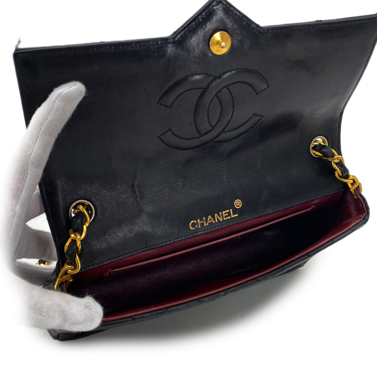 CHANEL VINTAGE MATELASSE BIG COCO CHAIN SHOULDER BAG BLACK LAMB SKIN 90284889
