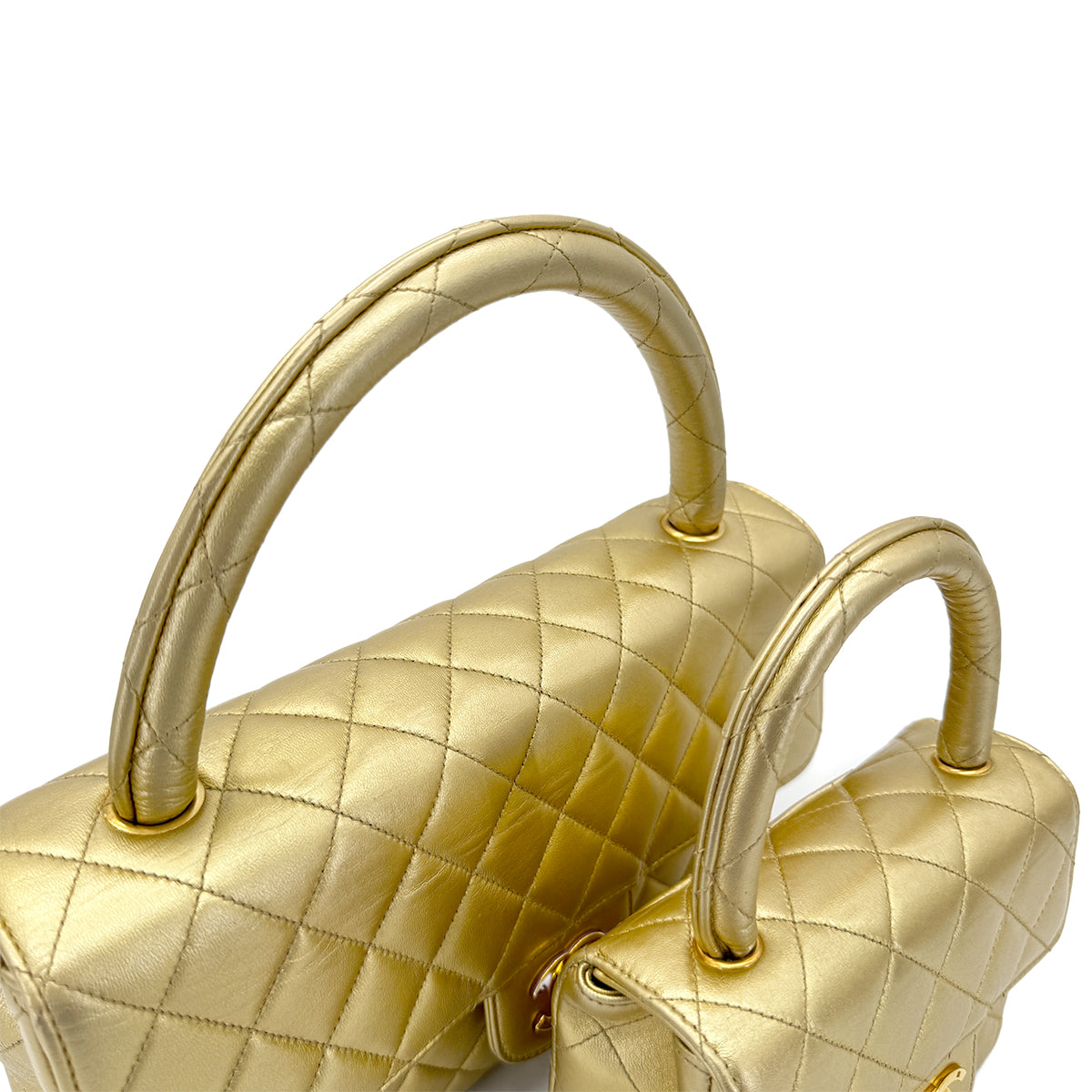 CHANEL VINTAGE PARENT-CHILD BAG METALLIC GOLD LAMB SKIN 90284890