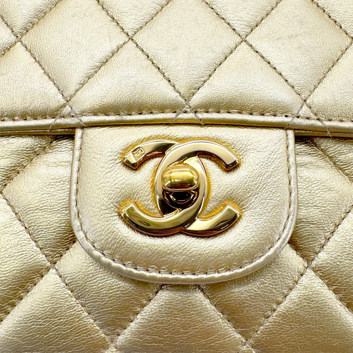 CHANEL VINTAGE PARENT-CHILD BAG METALLIC GOLD LAMB SKIN 90284890