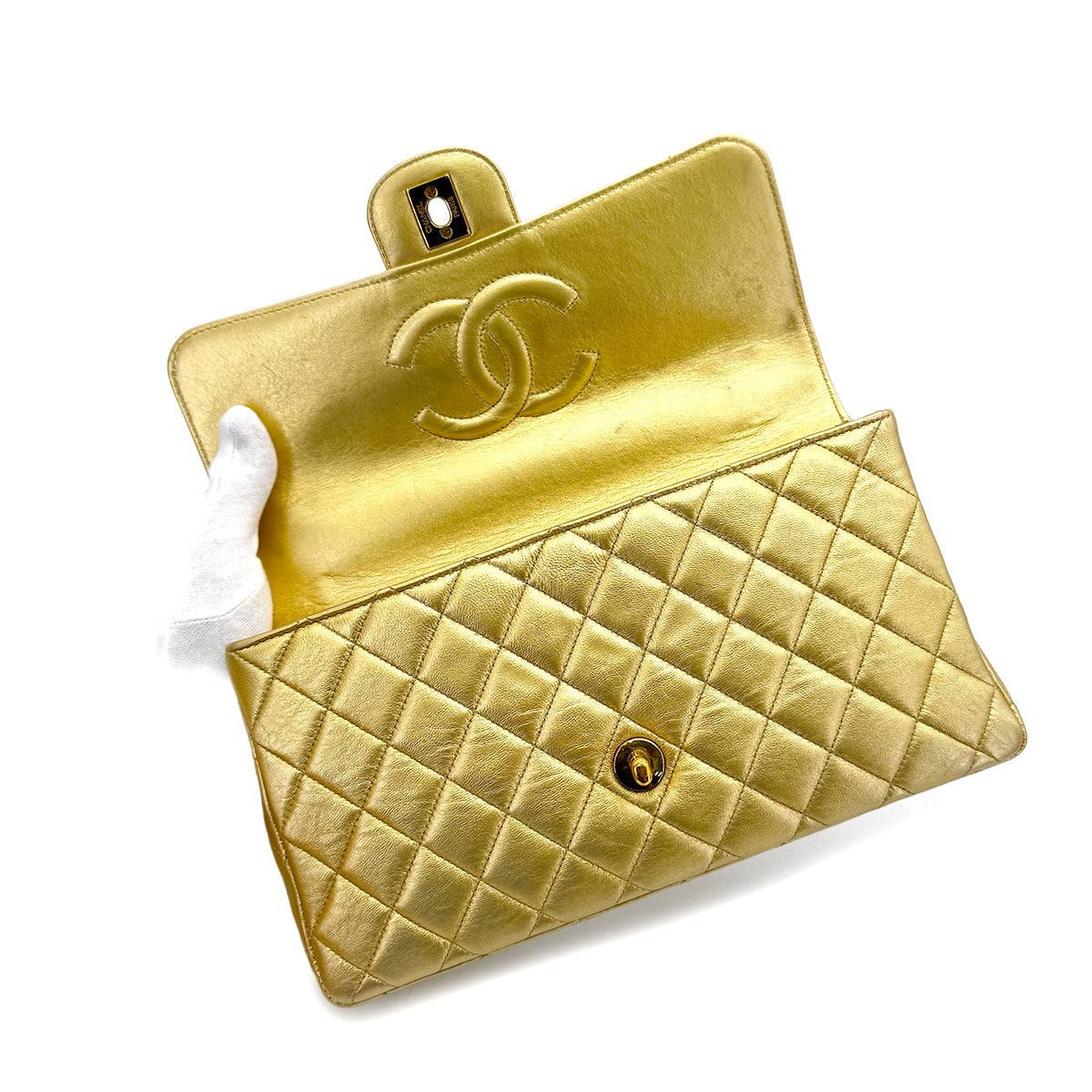 CHANEL VINTAGE PARENT-CHILD BAG METALLIC GOLD LAMB SKIN 90284890