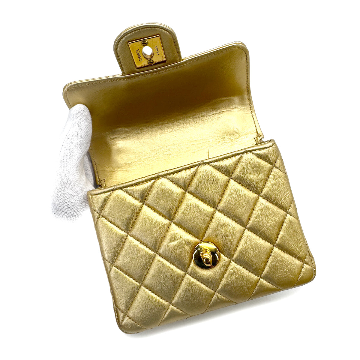 CHANEL VINTAGE PARENT-CHILD BAG METALLIC GOLD LAMB SKIN 90284890