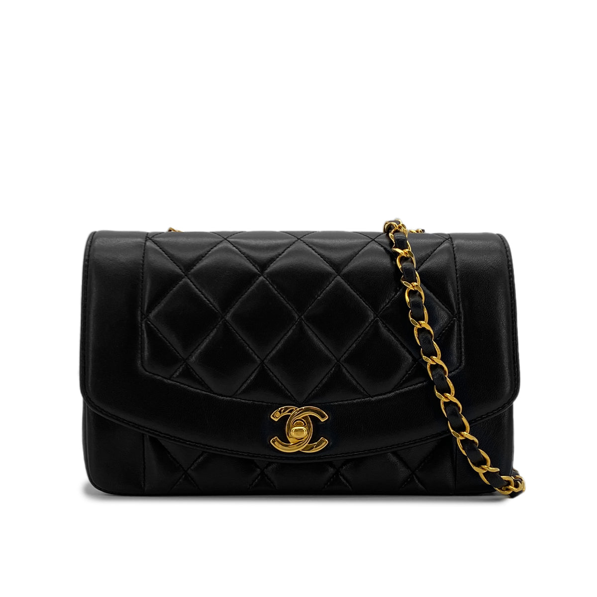 CHANEL VINTAGE DIANA SMALL CHAIN SHOULDER BAG BLACK LAMB SKIN 90284891