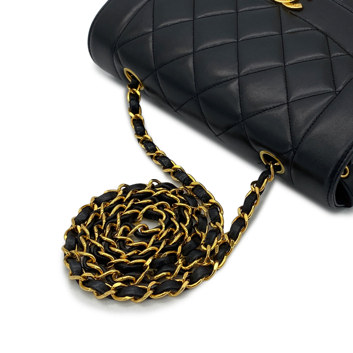 CHANEL VINTAGE DIANA SMALL CHAIN SHOULDER BAG BLACK LAMB SKIN 90284891