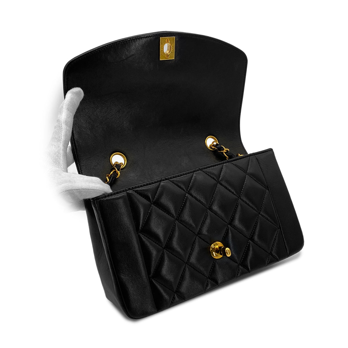 CHANEL VINTAGE DIANA SMALL CHAIN SHOULDER BAG BLACK LAMB SKIN 90284891