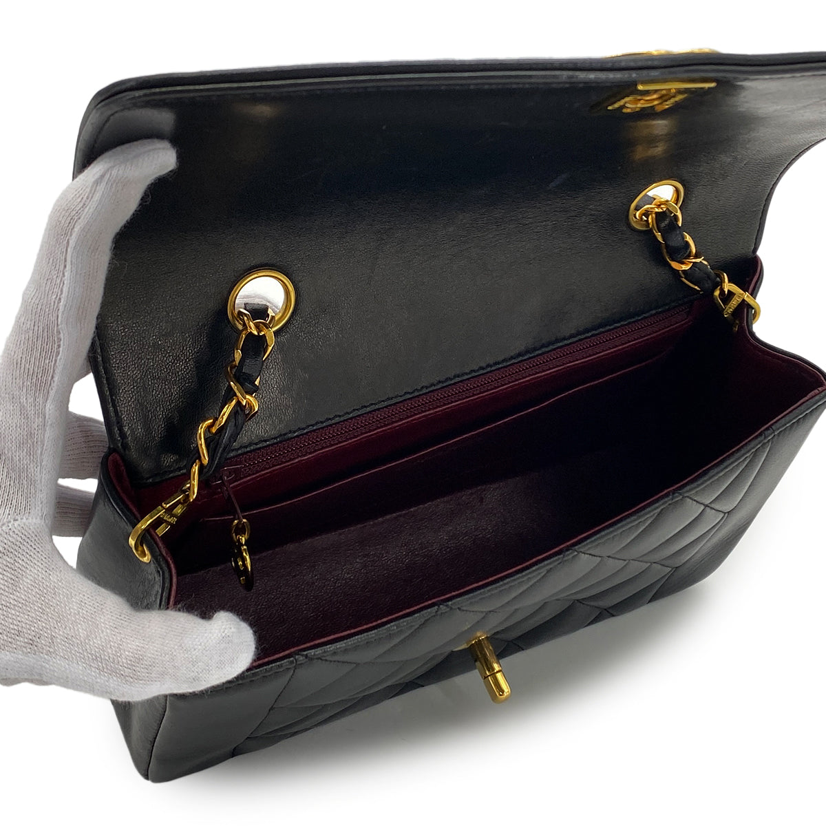 CHANEL VINTAGE DIANA SMALL CHAIN SHOULDER BAG BLACK LAMB SKIN 90284891