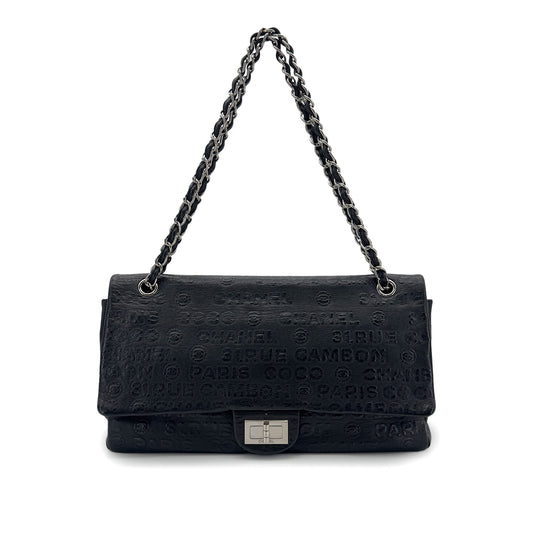CHANEL VINTAGE 2.55 UNLIMITED CHAIN SHOULDER BAG BLACK CALF SKIN 90284896