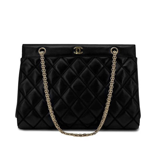 CHANEL VINTAGE MATELASSE COCOMARK CHAIN SHOULDER BAG BLACK LAMB SKIN 90284898