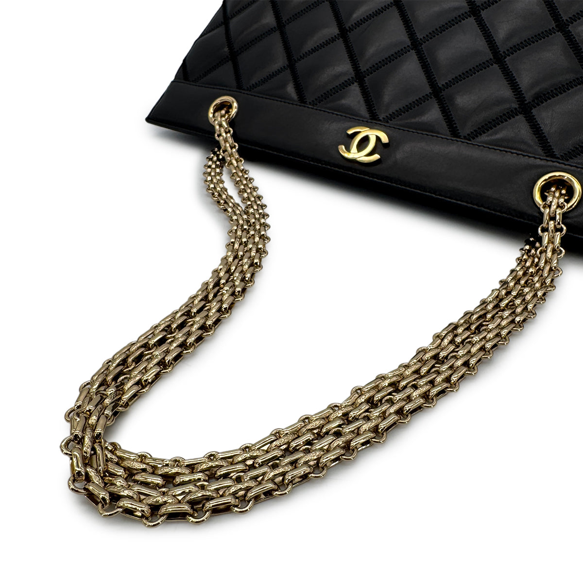 CHANEL VINTAGE MATELASSE COCOMARK CHAIN SHOULDER BAG BLACK LAMB SKIN 90284898