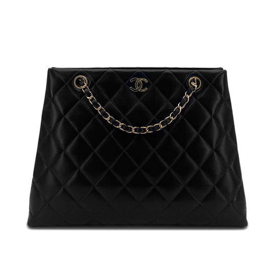 CHANEL VINTAGE MATELASSE CHAIN TOTE BAG BLACK LAMB SKIN 90284899