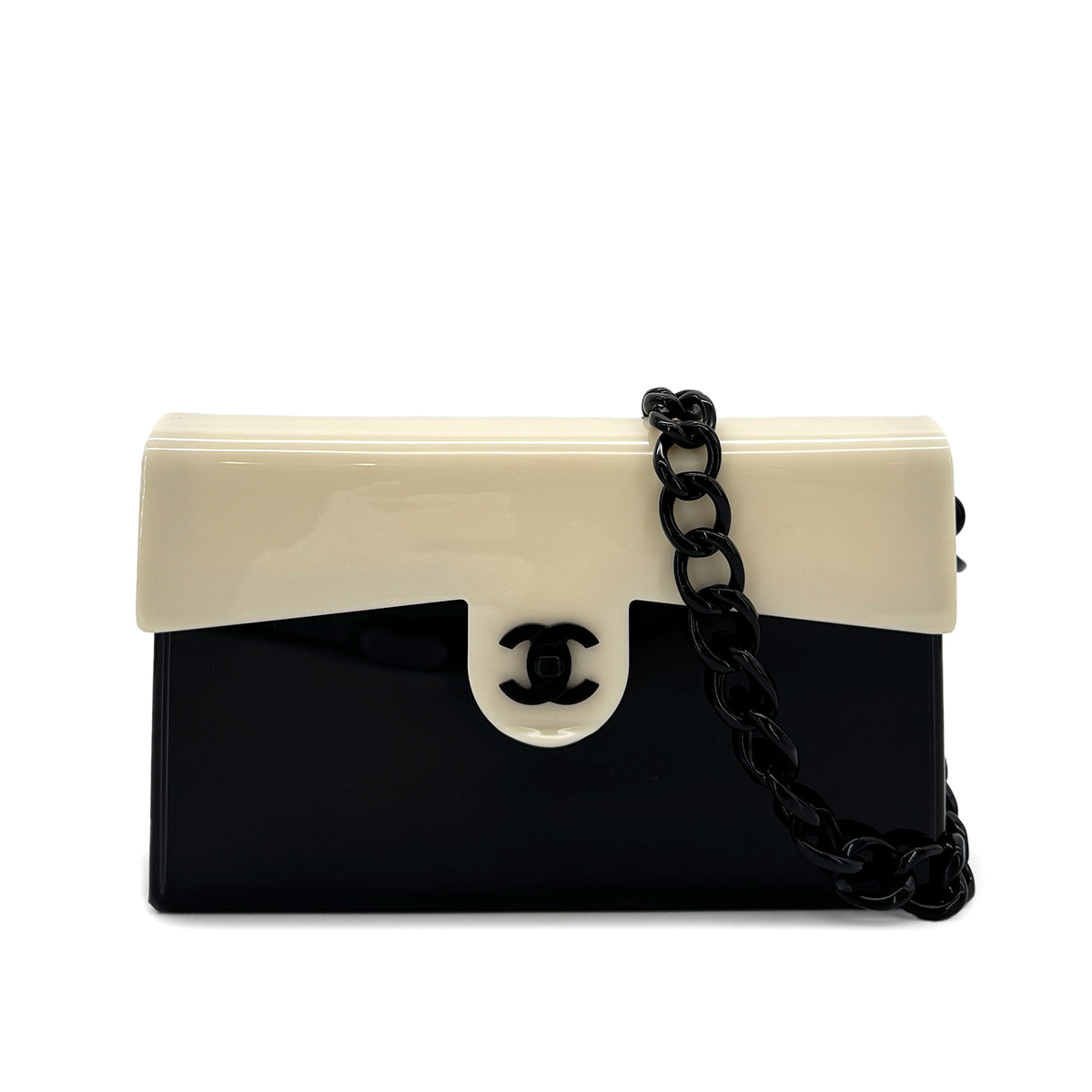CHANEL VINTAGE COCOMARK BICOLOR CHAIN SHOULDER BAG BLACK WHITE PLASTIC 90284903