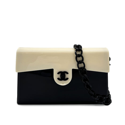CHANEL VINTAGE COCOMARK BICOLOR CHAIN SHOULDER BAG BLACK WHITE PLASTIC 90284903