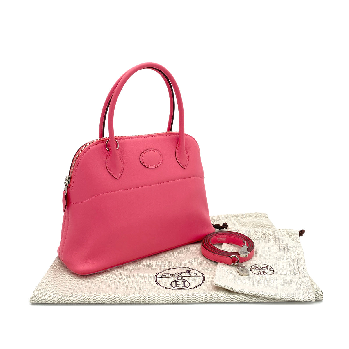 HERMES BOLIDE 27 ROSE AZALEE VEAU SWIFT HAND SHOULDER BAG A 90285098