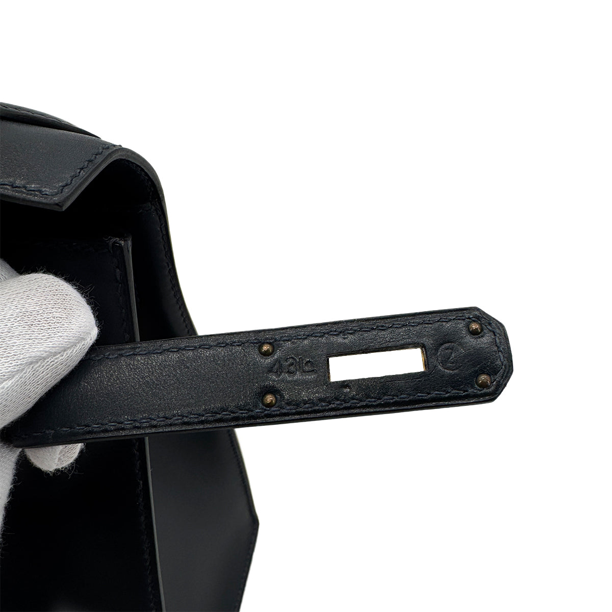 HERMES KELLY 28 SELLIER BLUE INDIGO BOXCALF HAND SHOULDER BAG 〇Z GHW 90285100