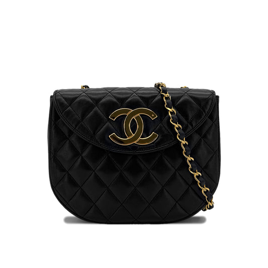 CHANEL VINTAGE MATELASSE BIG COCO CHAIN SHOULDER BAG BLACK LAMB SKIN 90285106