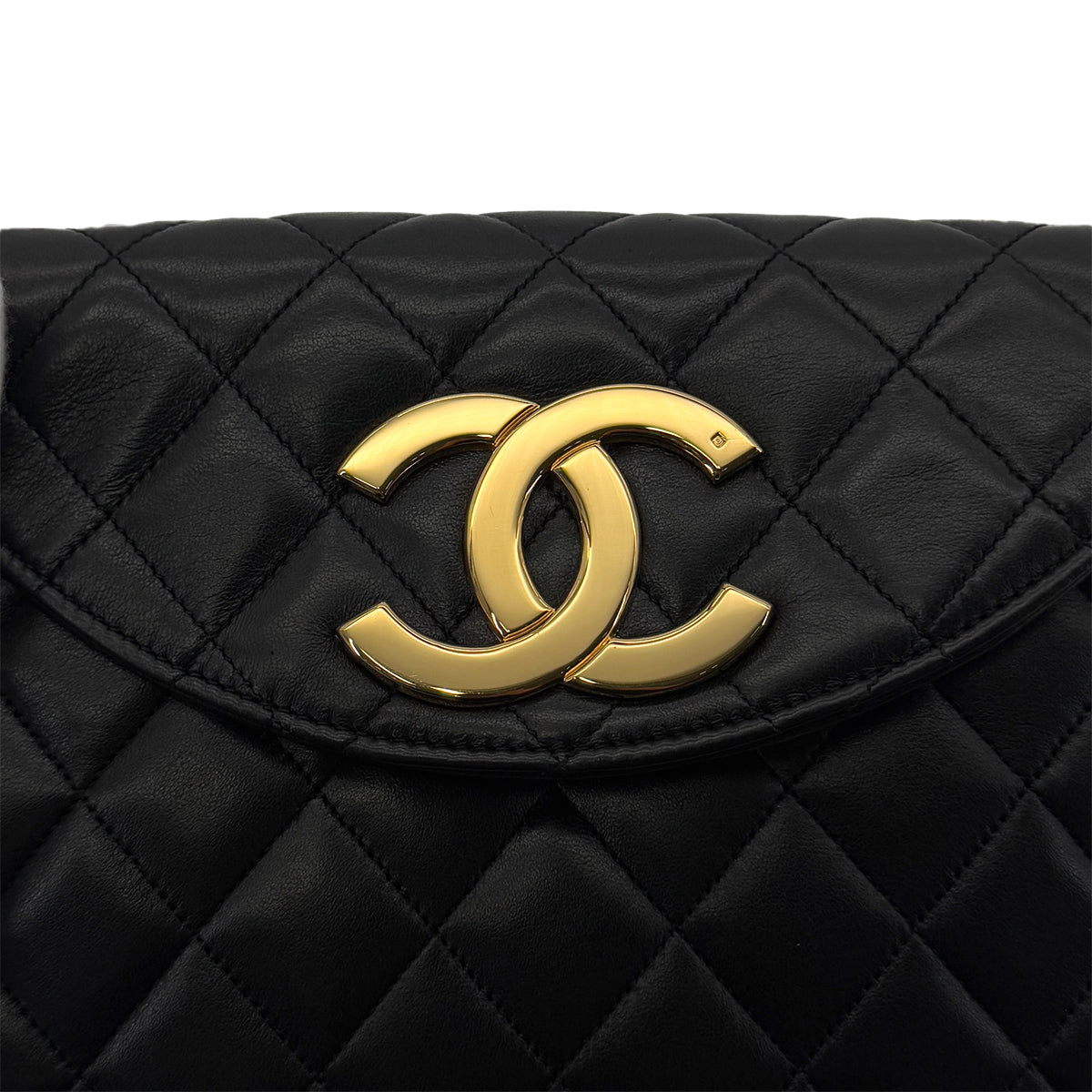 CHANEL VINTAGE MATELASSE BIG COCO CHAIN SHOULDER BAG BLACK LAMB SKIN 90285106