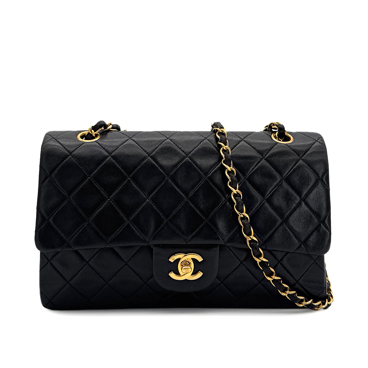 CHANEL VINTAGE CLASSIC FLAP MEDIUM CHAIN SHOULDER BAG BLACK LAMB SKIN 90285108