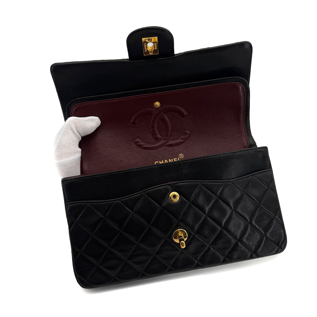 CHANEL VINTAGE CLASSIC FLAP MEDIUM CHAIN SHOULDER BAG BLACK LAMB SKIN 90285108